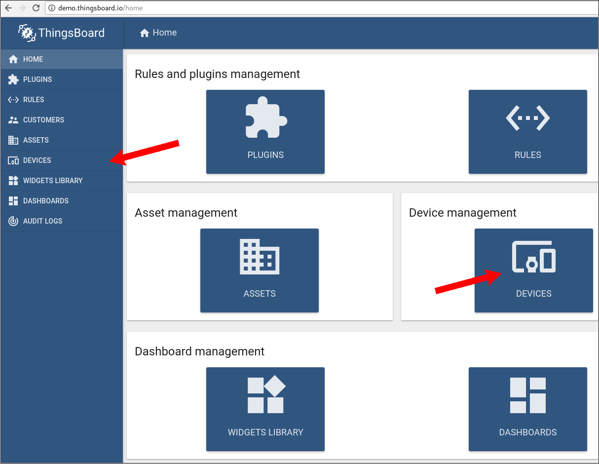 Selecting device in ThingsBoard